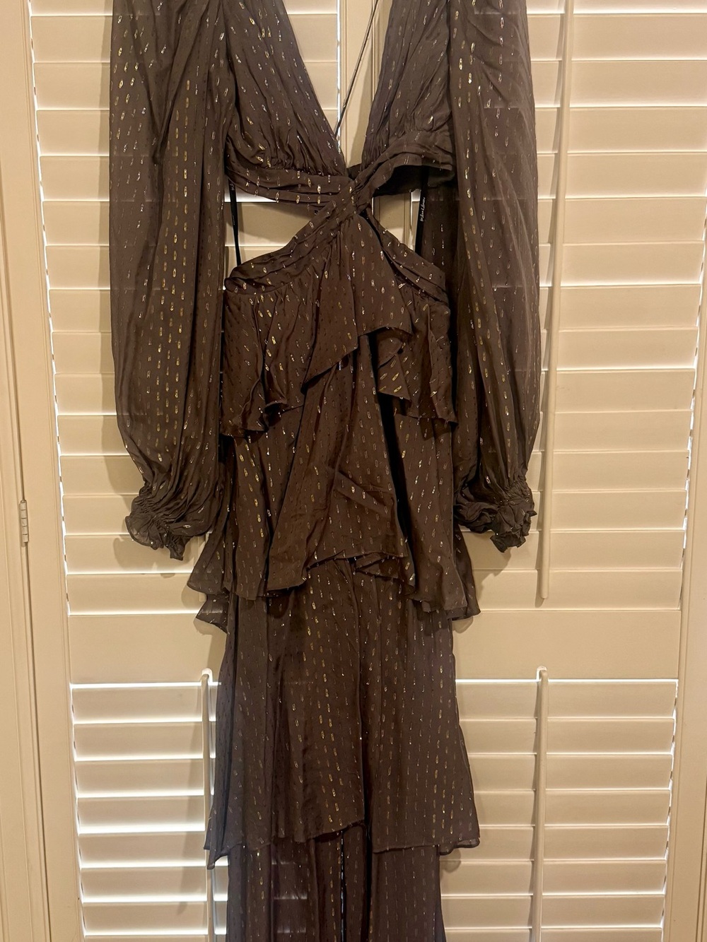 For Love & Lemons Taupe Maxi Dress with Gold Dot Detail - Picture 5 of 7